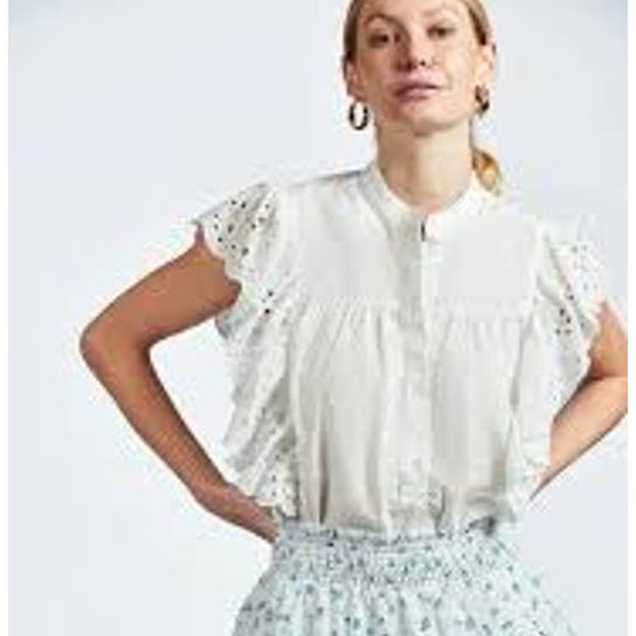 The Shirt Sleeveless Scarlett Cotton Top White Button Front Eyelet TS23J8003W S - Picture 1 of 8